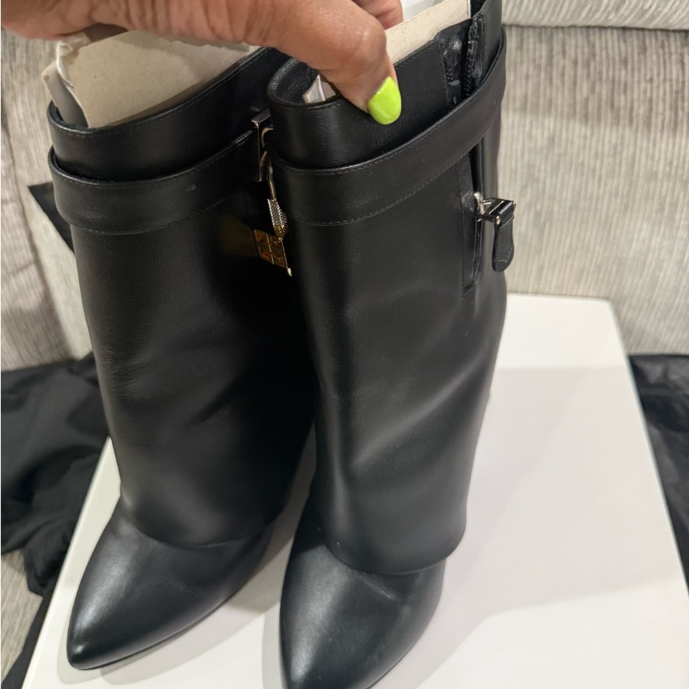 Givenchy Black Leather Mid-Calf Boots with Gold Padlock Detail - Picture 2 of 12